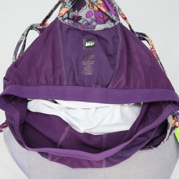REI Top Womens 14 Sariska Yoga Tunic Gray Purple Stretch Knit Attached Bra New - Picture 12 of 14